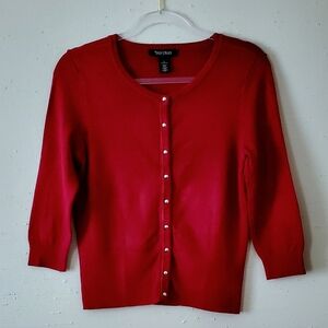 White House Black Market Burgundy Sweater Cardigan Snap Buttons S